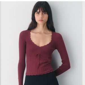 Wilfred Deep Red Ribbed Long Sleeve Top